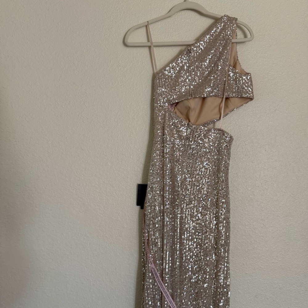 MAC DUGGAL Dress Size 4 Evening Gown Sequin NEW Cream One Shoulder Cut Out - Picture 10 of 12